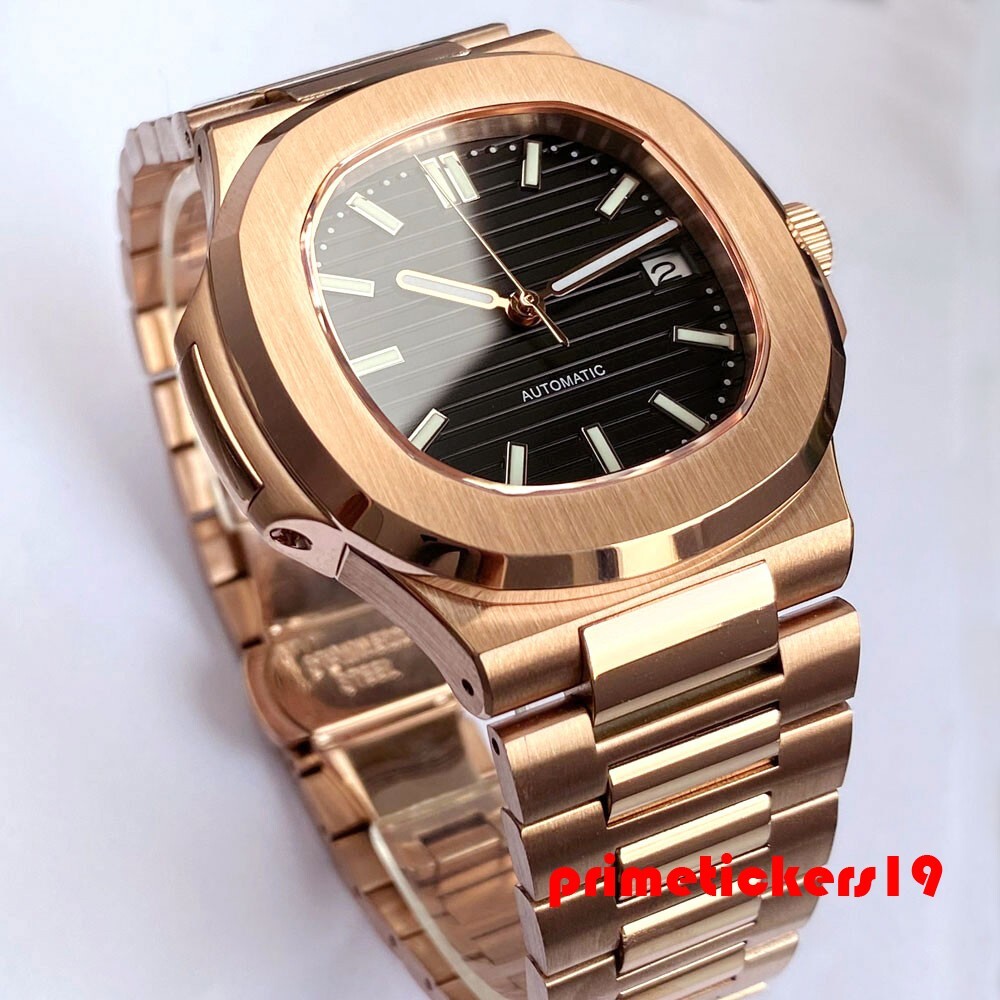 Tandorio Automatic NH35 Sapphire 40mm Rose Gold Square Watch for Men Date Lume