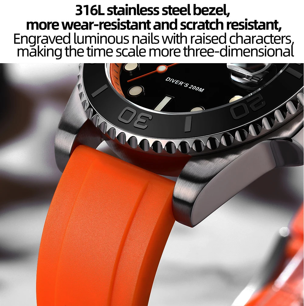 ADDIESDIVE Rubber Silicone Quartz Watch Fashion AD2040 200m Dive Watch