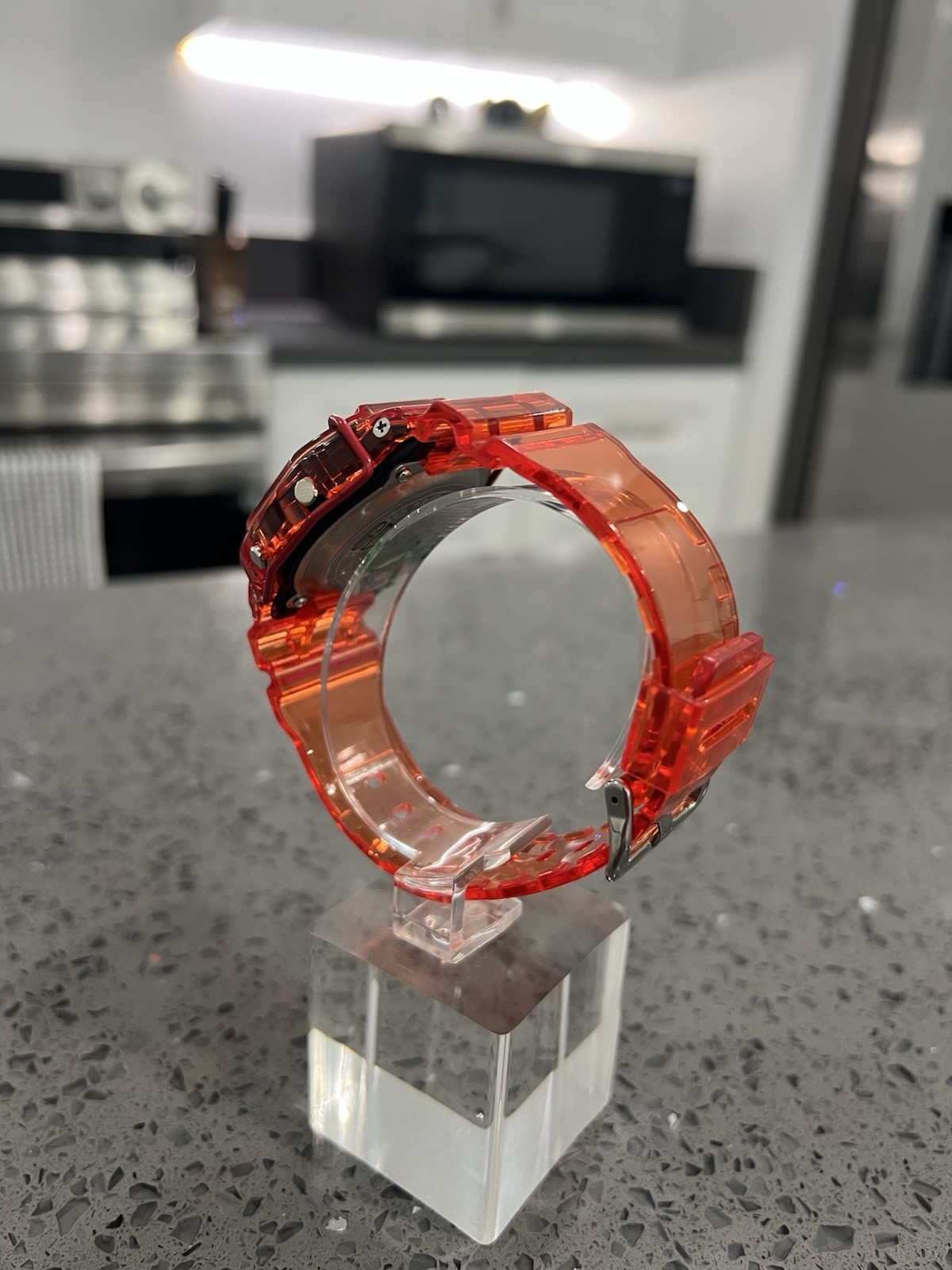 Gshock DW5600 Mod Custom Skmei Watch Clear Red & Travel Case