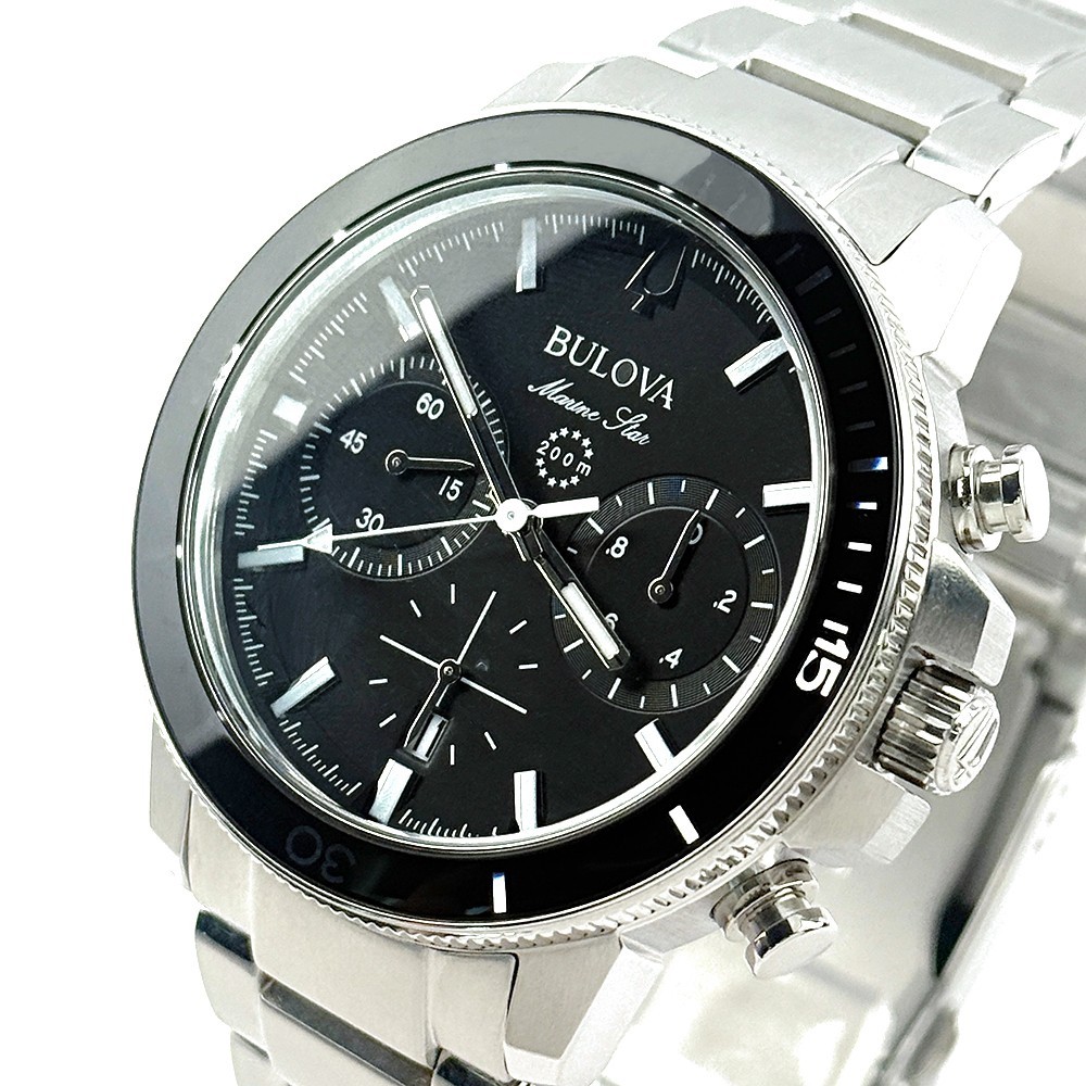 Bulova Men’s Marine Star Chronograph Quartz Black Dial Stainless Watch 96B272