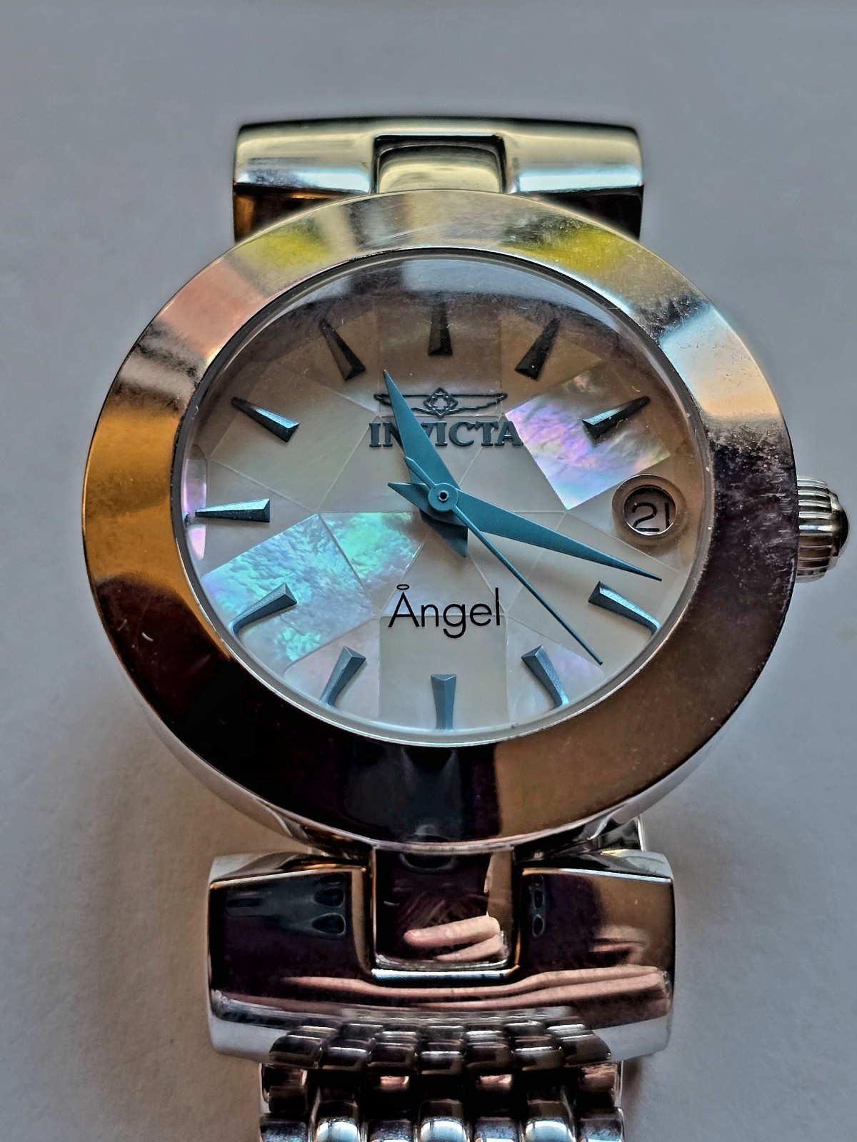 Invicta Angel Watch 15869 Mosaic Face, Silver Color, Blue Hands & Indices Runs