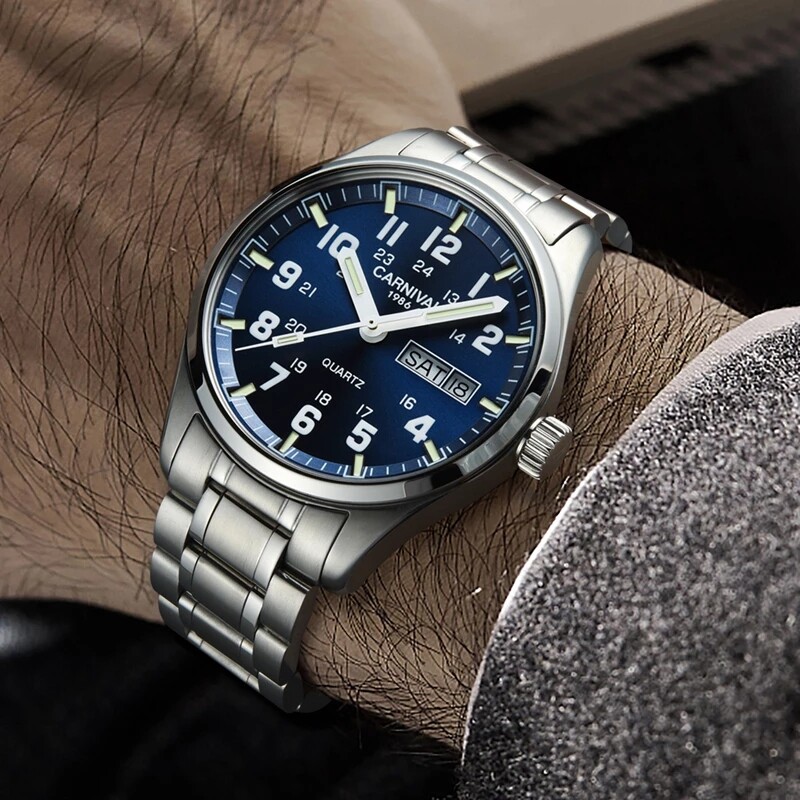 CARNIVAL Luxury Men’s Quartz Watch Luminous 3Bar Waterproof Stainless Steel