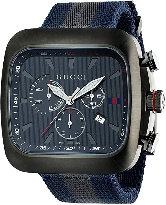 RARE Genuine GUCCI Coupe 44mm Chronograph Blue Grey Square Mens Watch YA131203