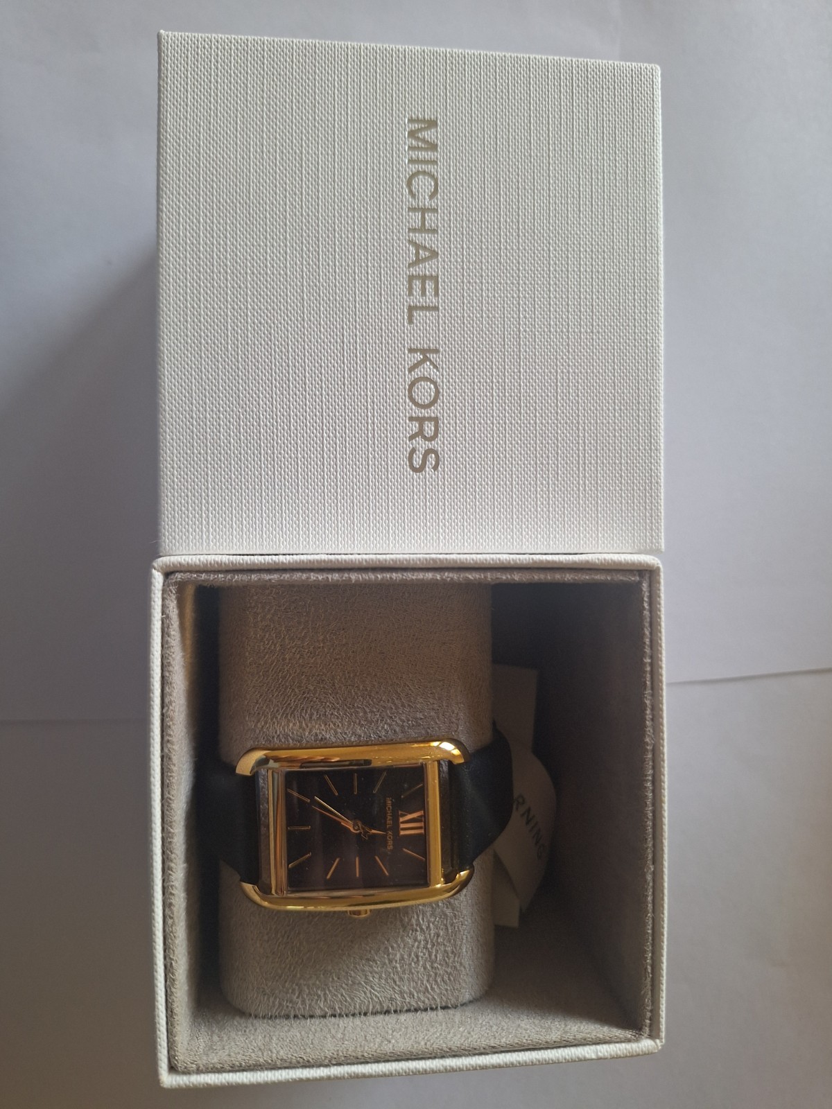 Michael Kors Women’s Rectangle Gold-Tone Black Dial Quartz Strap w/ Box