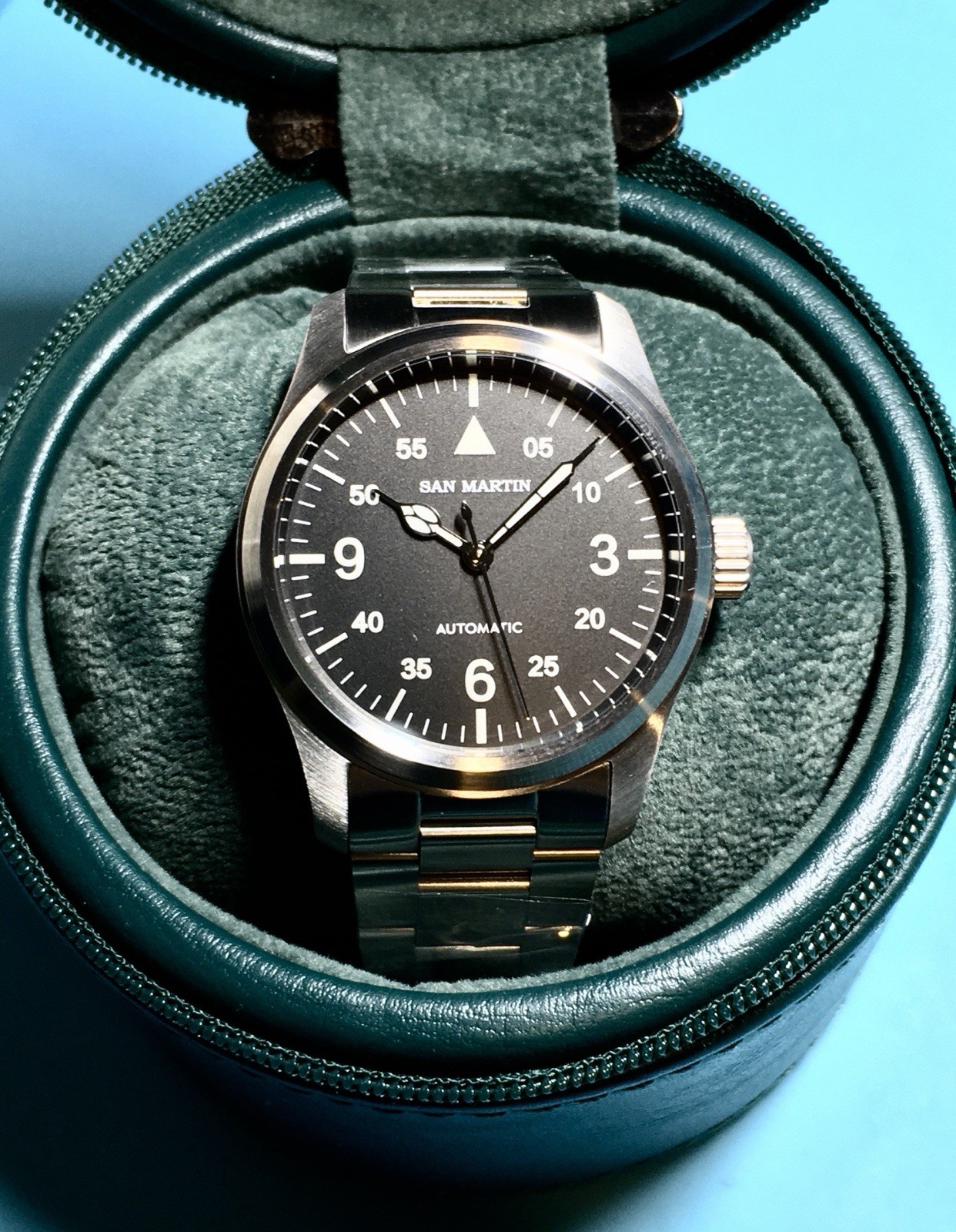 SAN MARTIN FIELD PILOT WATCH BLACK DIAL 37.5MM AR SAPPHIRE STAINLESS STEEL AUTO