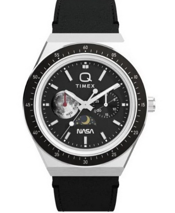 Q Timex x NASA Space Moon Phase Leather Strap Men’s Watch TW2Y56800