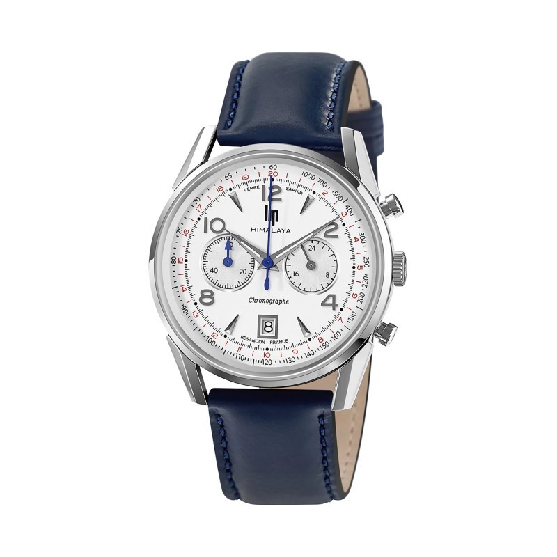 Lip Himalaya 671593 Mens Blue Leather Straps White Analog Dial Watch 40 mm