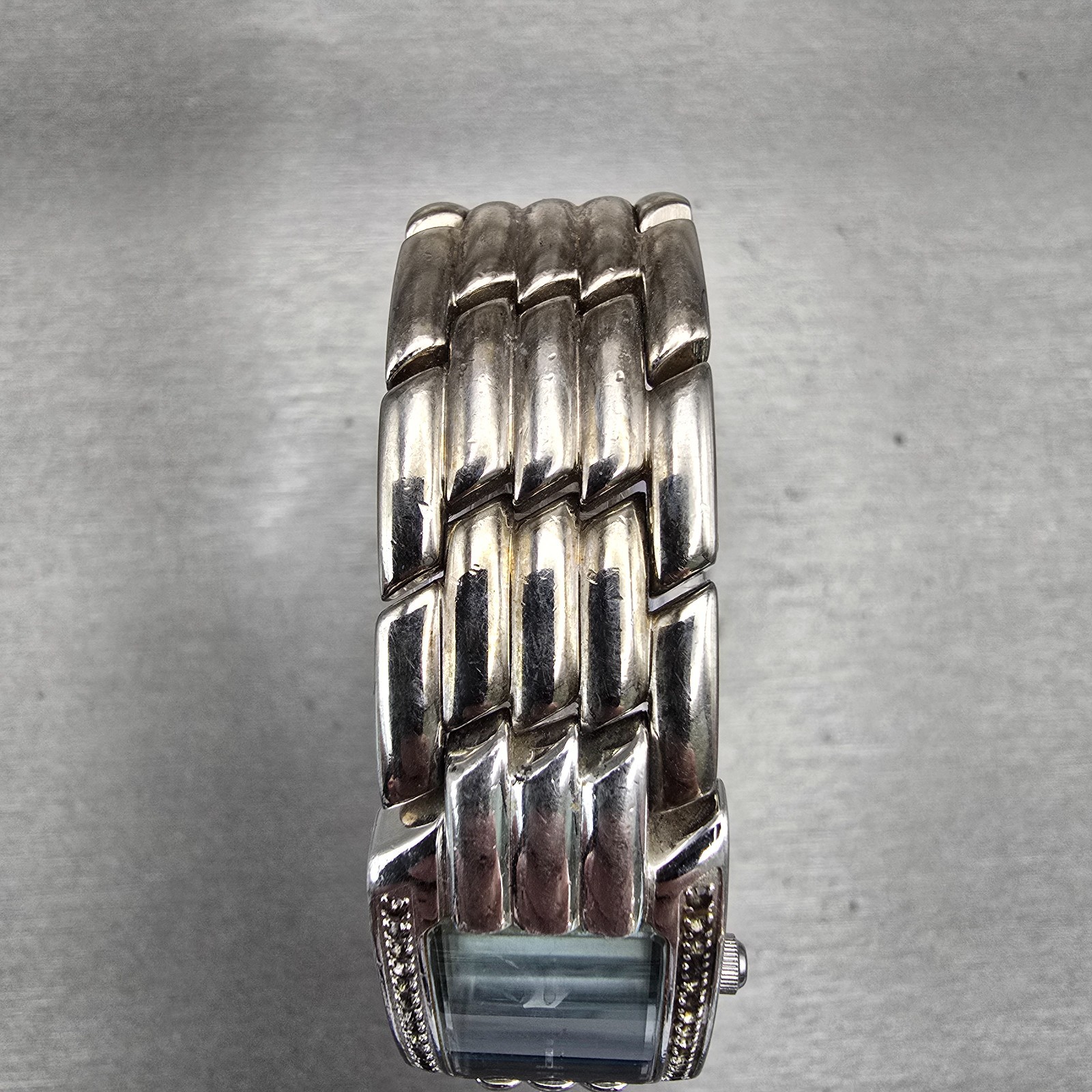 Bulova Watch Women 17mm Black Dial Silver Tone Gemmed Rectangle New Battery VTG