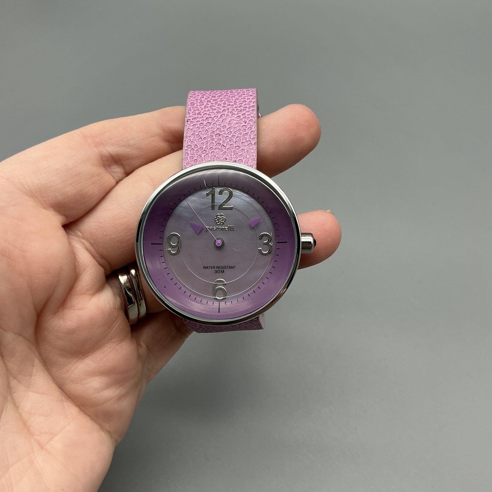 Pastorelli Womens Watch 38mm Purple Dial Pink Leather Strap 30M New Battery