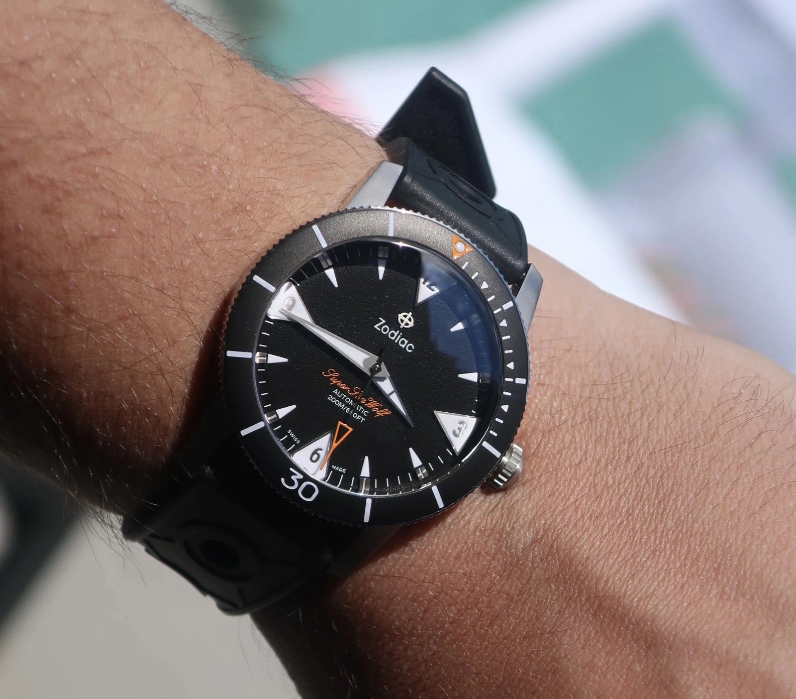 Zodiac Super Sea Wolf Automatic Diver 200m Black Dial Date 40mm Rubber