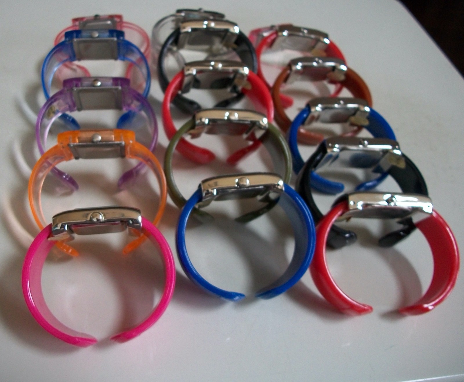 Number Dial Blue, Gray, Black, Red, Brown Plastic Cuff BangleWomen Casual Watch