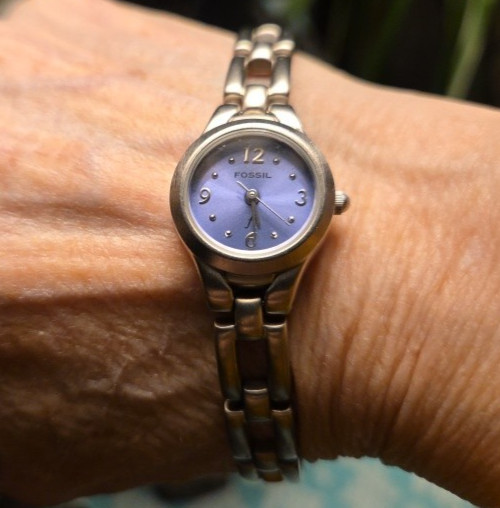 Fossil Watch ES-9090 F2 Silver S.Steel Round Blue Ajustable New Battery 1121