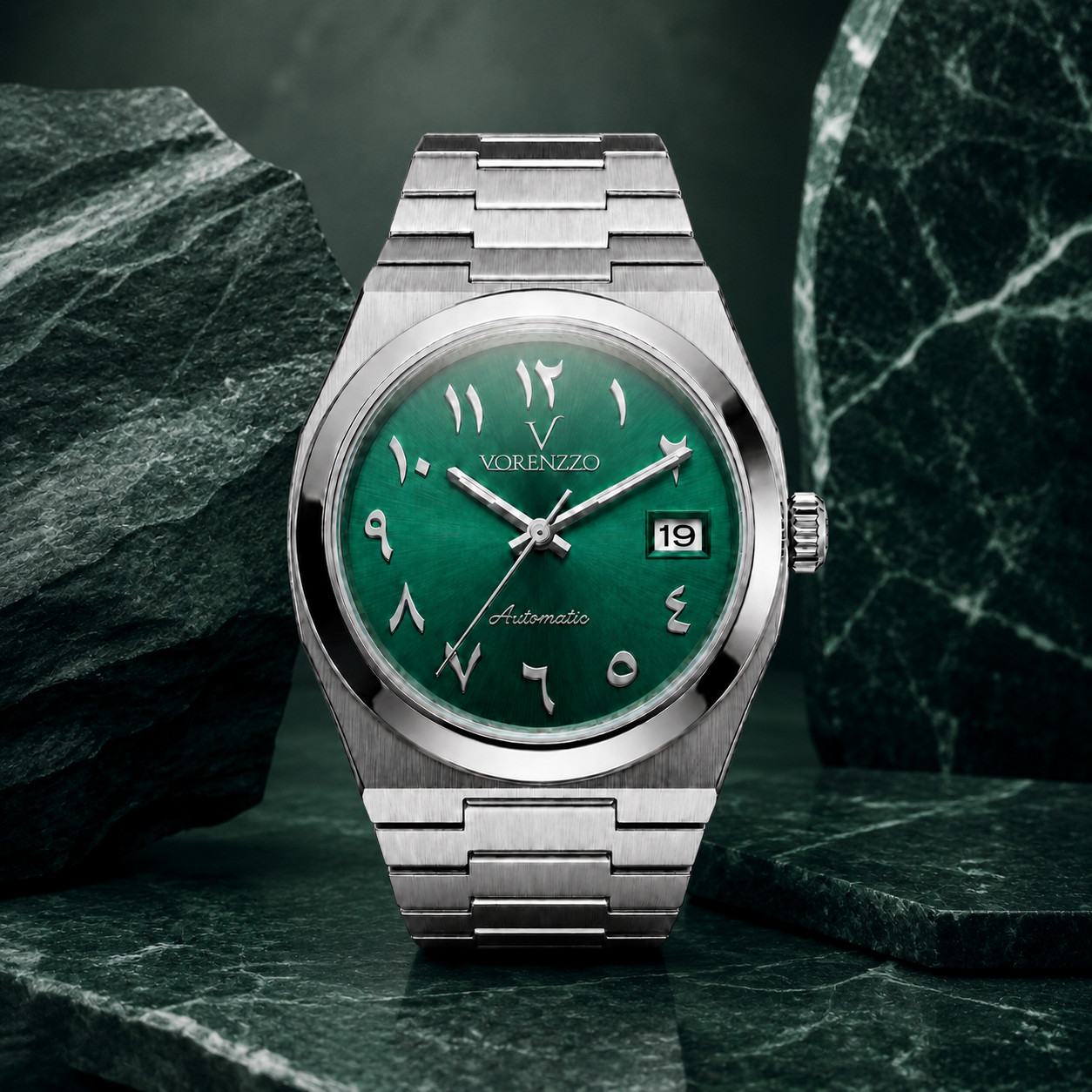 VORENZZO Emerald Arabic Automatic 40mm Green Dial Sapphire Watch NH35