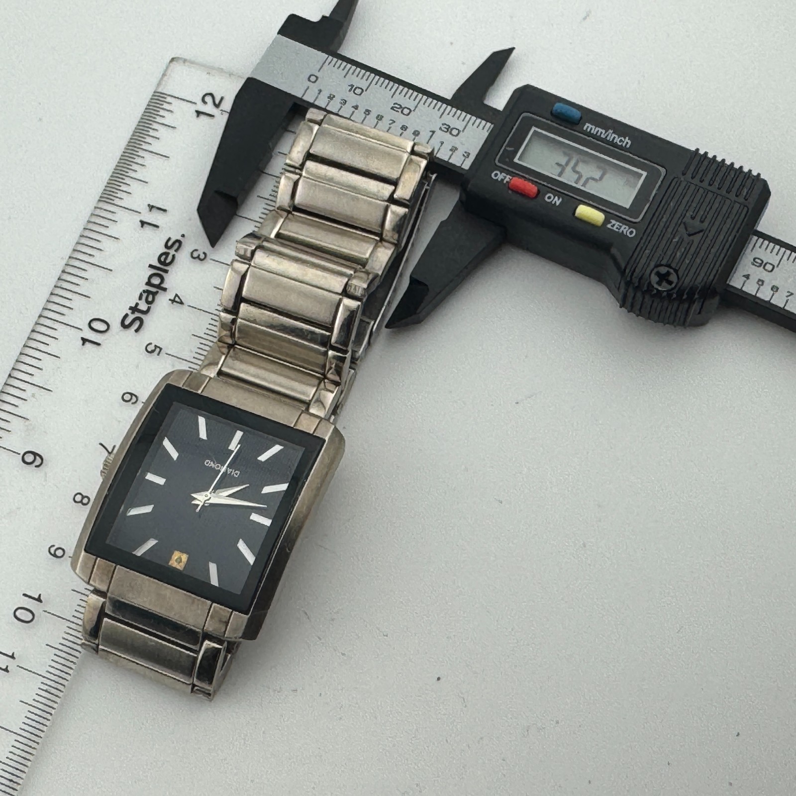 Allude Quartz Watch Men Silver Blue Rectangle Diamond Analog New Battery 8.25″