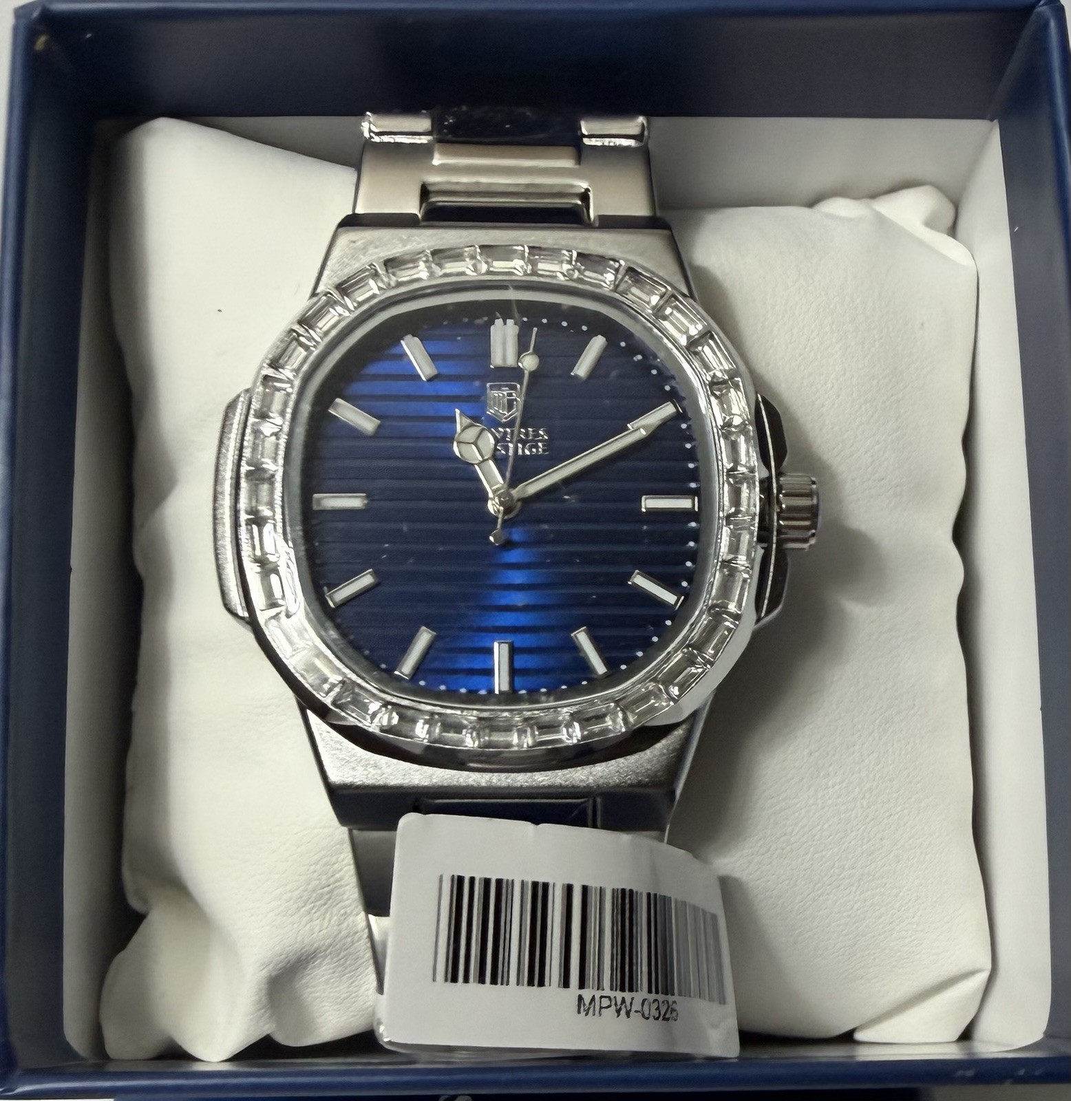 Montres Prestige MPW-0326 Blue Dial Crystal Bezel Steel Watch New