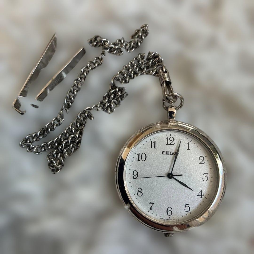[Excellent Condition] SEIKO Pocket Watch, Stainless Steel, Analog Chain Watch