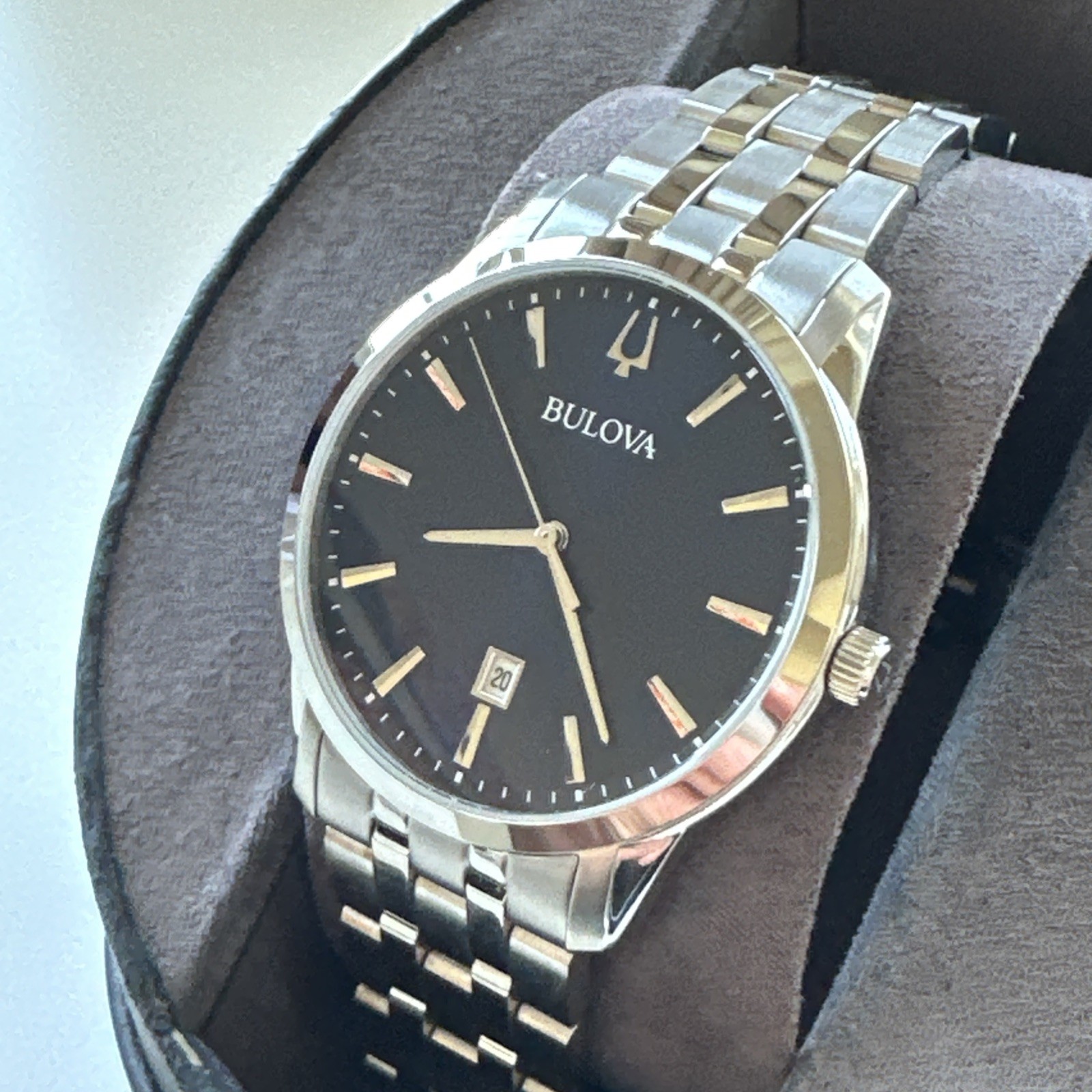 Bulova Sutton Men’s Quartz Silver Date Display Blue Dial Watch 40mm 96B338