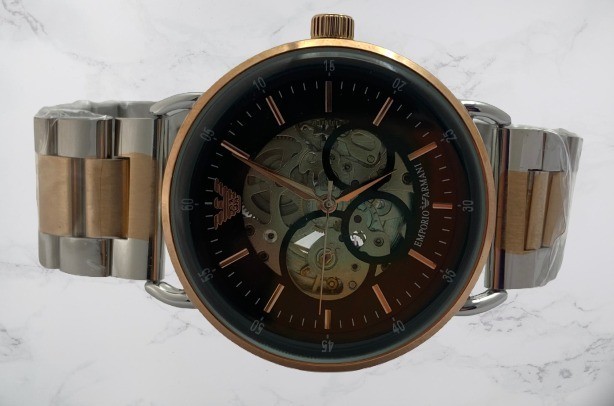 Refurbished Luxury Skeleton Emporio Armani Black Dial Automatic Men’s Wristwatch