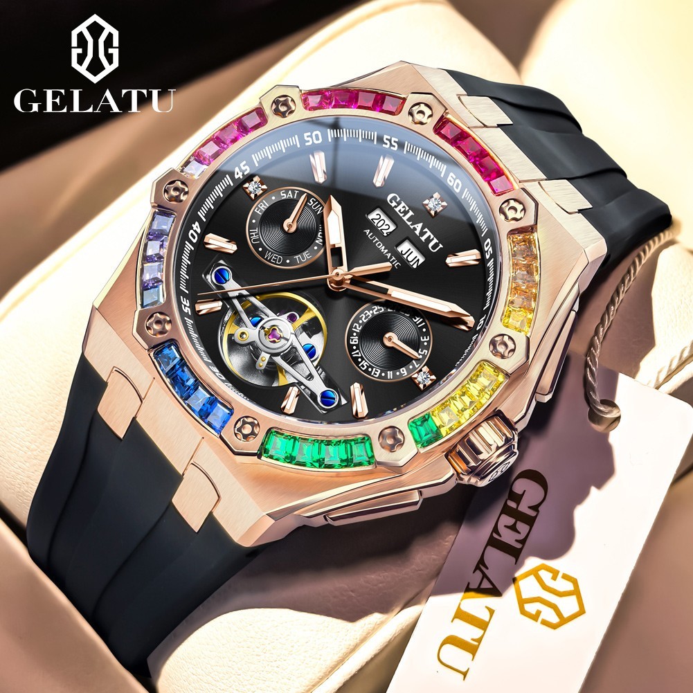 GELATU Automatic Mechanical Men’s Watch, Luminous, Waterproof, Complete Calendar