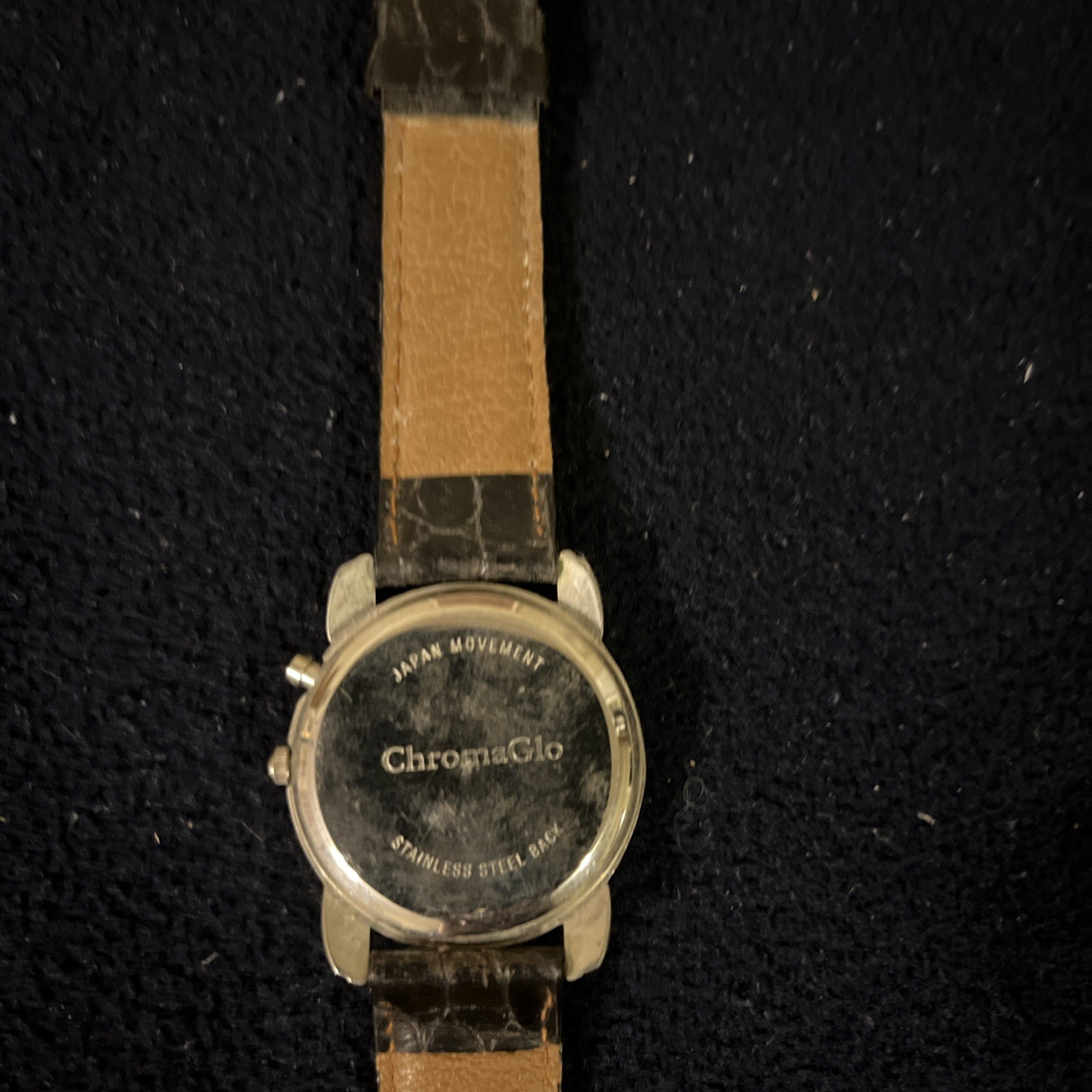 ChromaGlo Watch – Used – Round Face – Blk Leather Alligator Band – Battery Dead