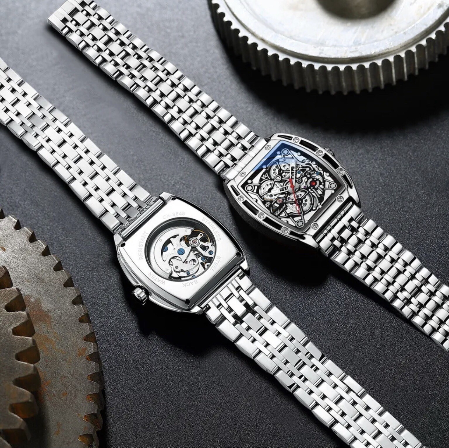 CHENXI Men’s Skeleton Automatic Mechanical Tonneau Shaped Watch Waterproof Gift