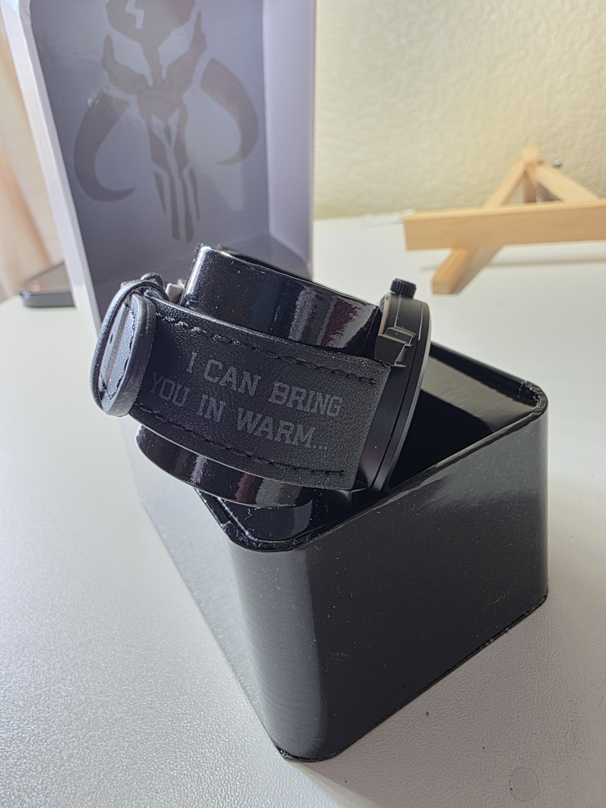 Disney Star Wars Mandalorian Men’s Quartz Watch Black 44mm Leather w/Box