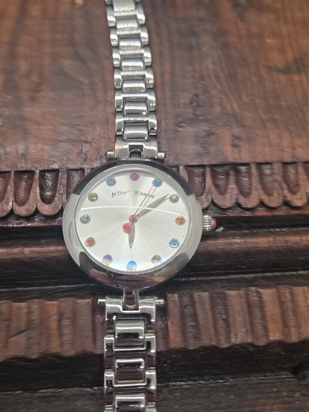 DESIGNER BETSEY JOHNSON BJ00285-01 Wristwatch WATCH Silver Tone Colorful Details