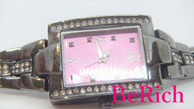 [A1R] J Axis Pink Dial SS Black Rhinestones Quartz Ladies Watch [p2v]