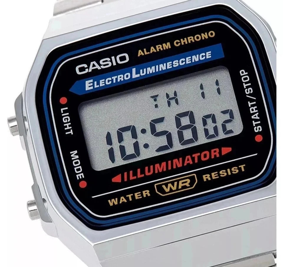 Casio A168WA-1WDF Vintage Stainless Steel Digital Unisex