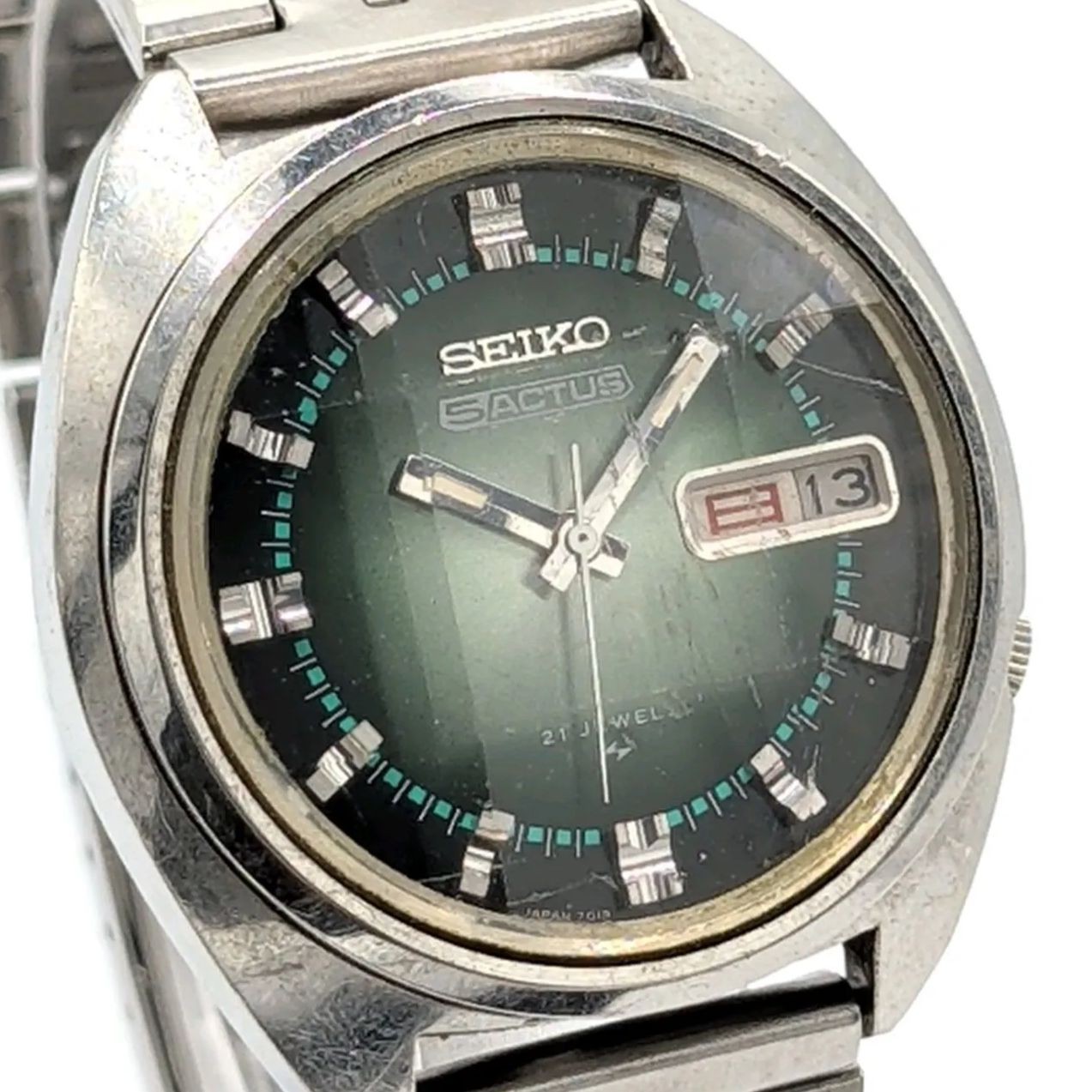 SEIKO 5 Actus Automatic 7019 7210 Silver Green Dial Day Date From Japan