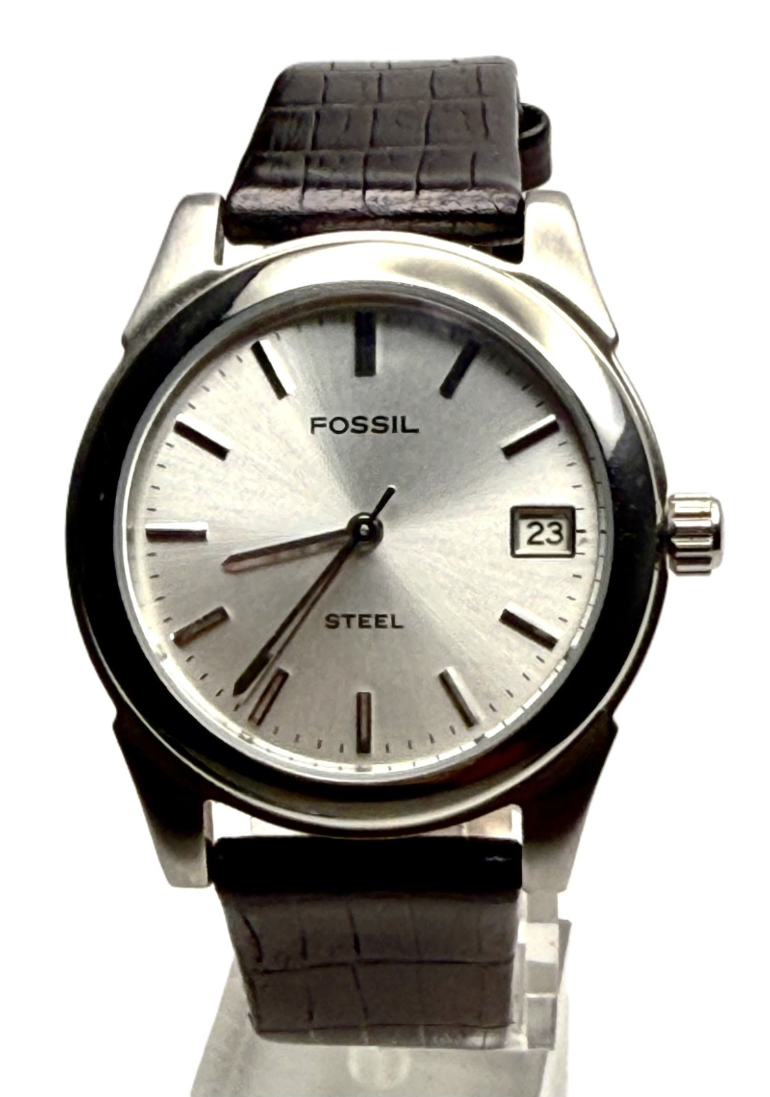 FOSSIL ARKITEKT FS2754 SILVER STEEL & DIAL DATE BROWN LEATHER BAND UNISEX WATCH