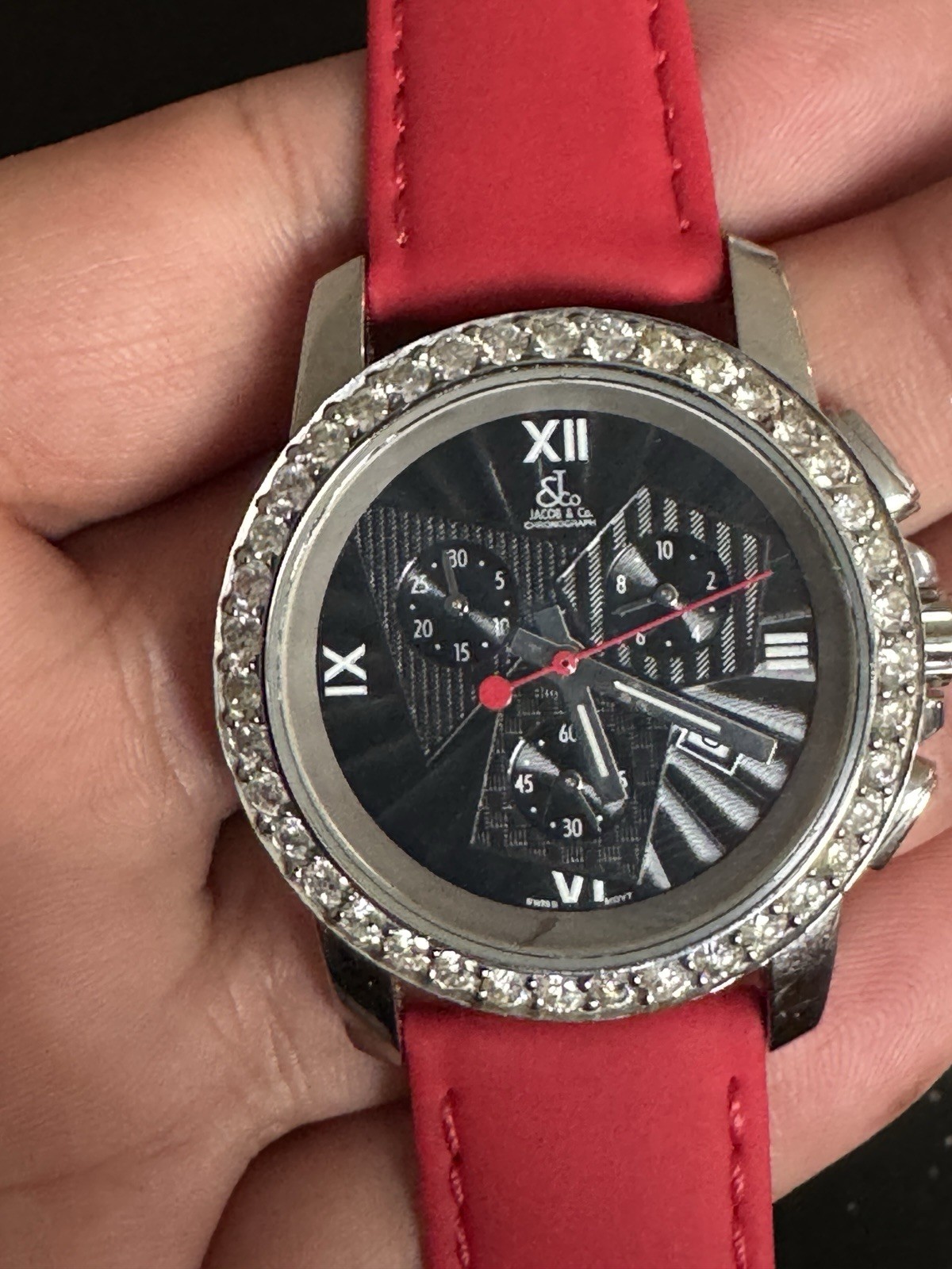 JACOB AND CO CHRONOGRAPH WATCH 38mm Diamond Bezel Complete Box Extra Str G2U