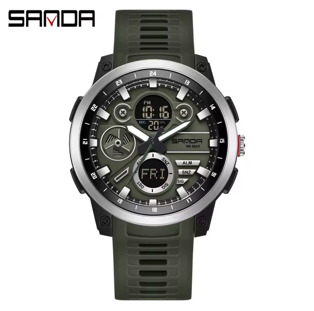 SANDA Men’s Quartz Analog-Digital Watch Day/Date Alarm 5ATM TPU Strap 22mm