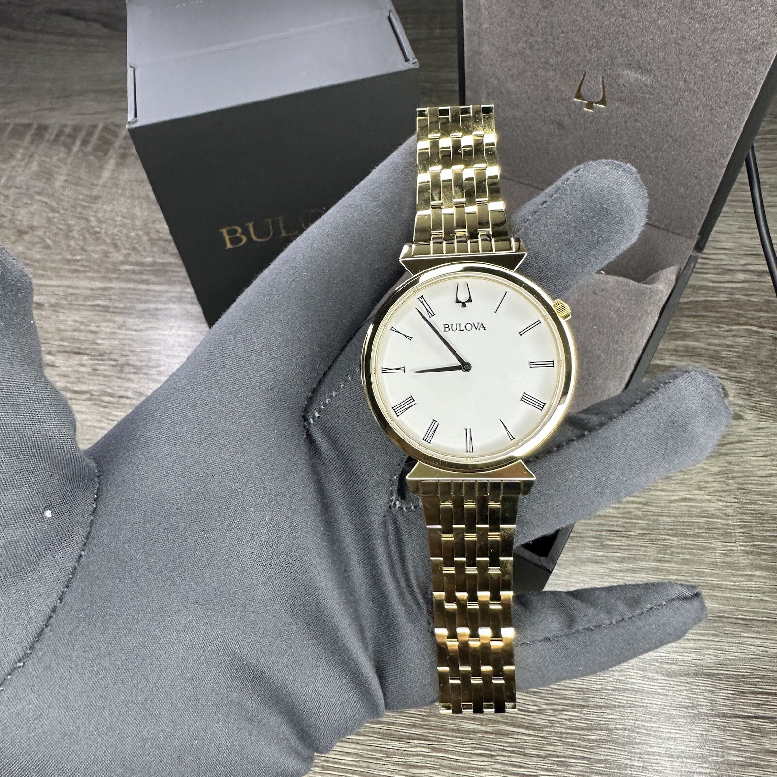 NEW✅SLIM✅ Bulova Regatta Gold Stainless Steel Roman Numerals Men’s Watch 97A153