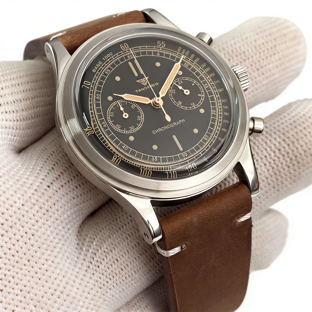 Tandorio 38mm Silver/Rose Gold Quartz Chronograph Vintage Watch For Miyota OS20