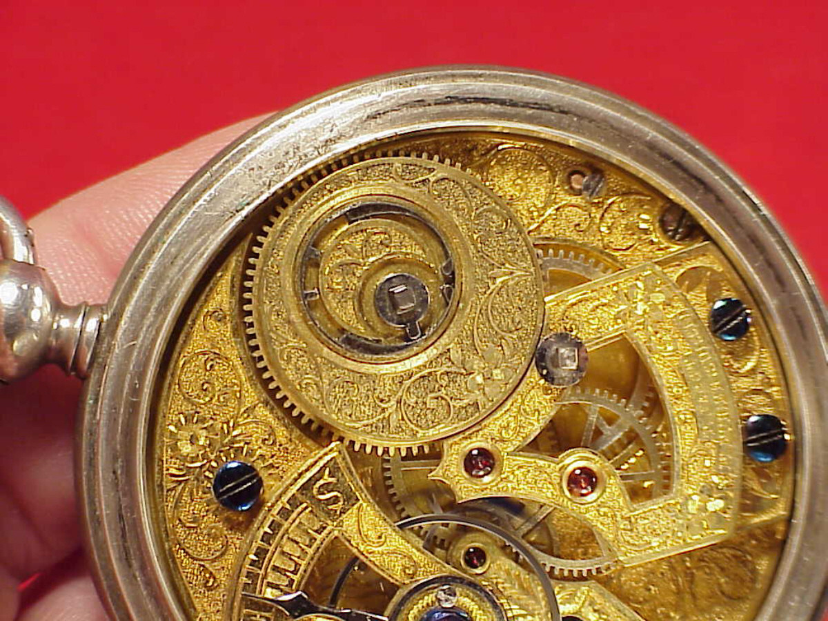 VINTAGE 55MM T JACOT BAT WING RUBY CRAB CLAW CHINESE DUPLEX SILVER POCKET WATCH