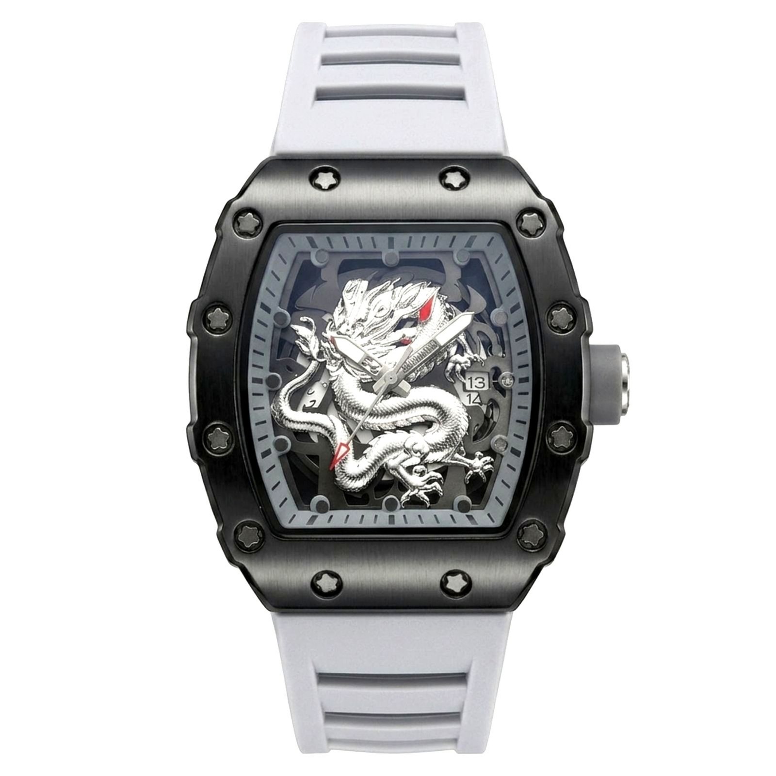 Eye-Catching Dragon Design Men’s Watch – Gray Band & Black Case – NEW IN BOX