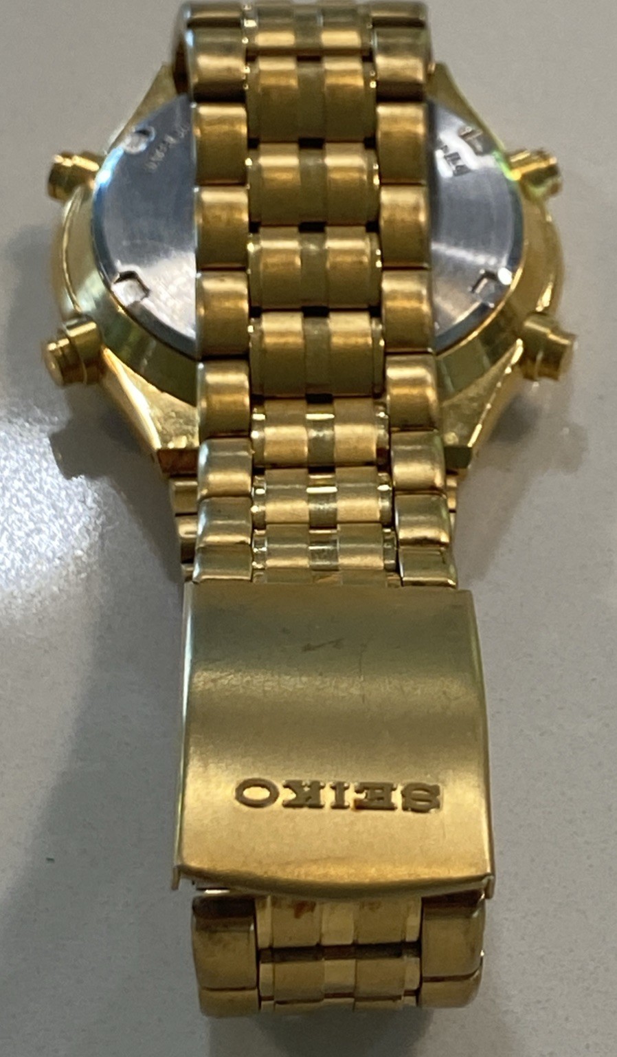 Seiko H021-8000 World Timer Ana-Digi Alarm Chronograph Gold Watch Needs Battery