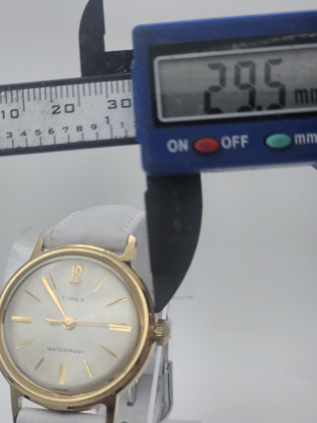 Timex Vintage Manual Wind Analog 29.5mm Gold SS Case Silver Dial White Strap