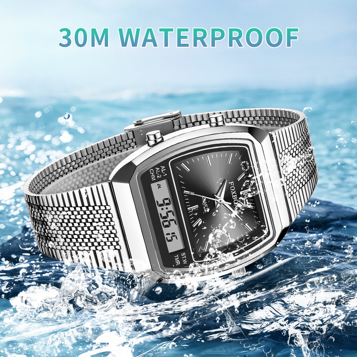 LIGE Men Watch Quartz Dual Time Digital Waterproof Stainless Steel Wristwatch US