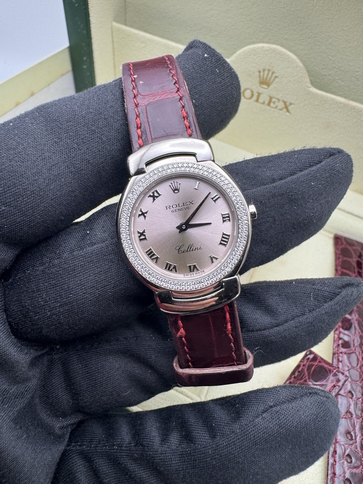 Rolex Cellini Cellissima 6671/9 26mm Pink Dial Diamond Bezel 18k Gold*Box*