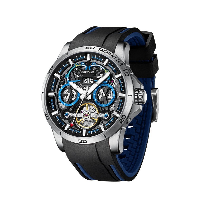 MARK FAIRWHALE Men Tonneau Multifunction Tourbillon Mechanical Automatic Watch