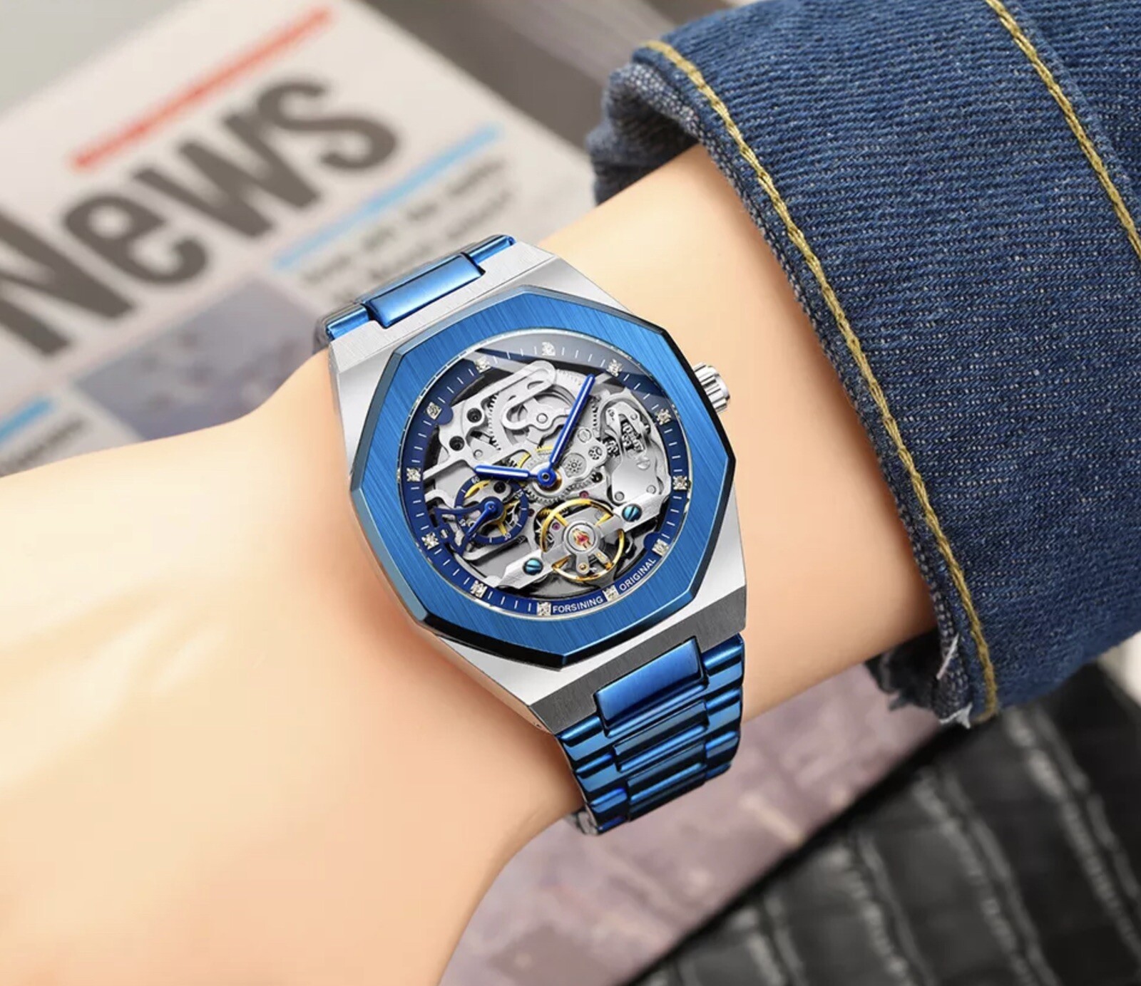 Men’s Skeleton Mechanical Luminous Luxury Waterproof Octagon Shape Watch