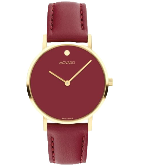 MOVADO SIGNATURE 0607903 BURGANDY DIAL LEATHER STRAP 32MM WOMENS WATCH