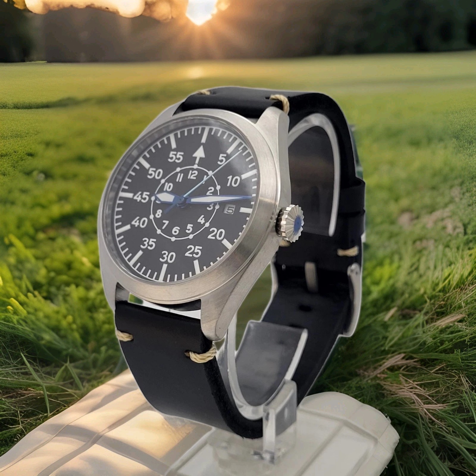 Pilot Field Watch Automatic 24hr Dial Miyota 8215 Sapphire Military Style UK
