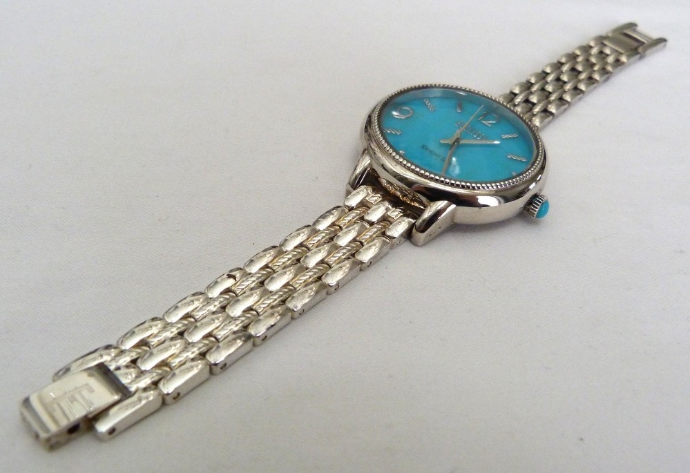 ECCLISSI SOLID STERLING SILVER TURQUOISE DIAL #33820 SR626SW ADJUSTABLE WATCH