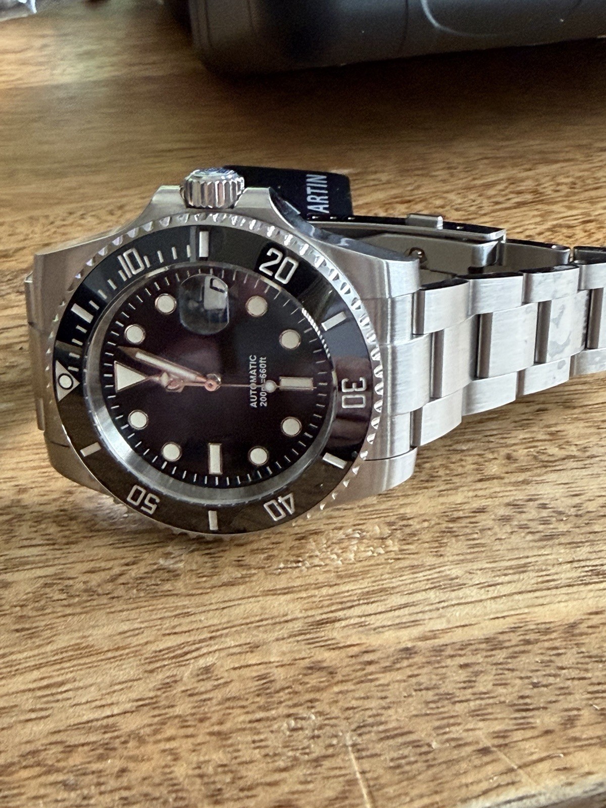 San Martin Automatic Diver Watch 40mm Black Dial Date 200m SS Bracelet .