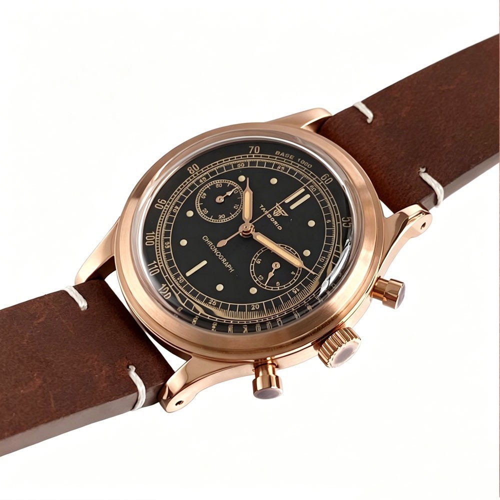 Tandorio 38mm Silver/Rose Gold Quartz Chronograph Vintage Watch For Miyota OS20