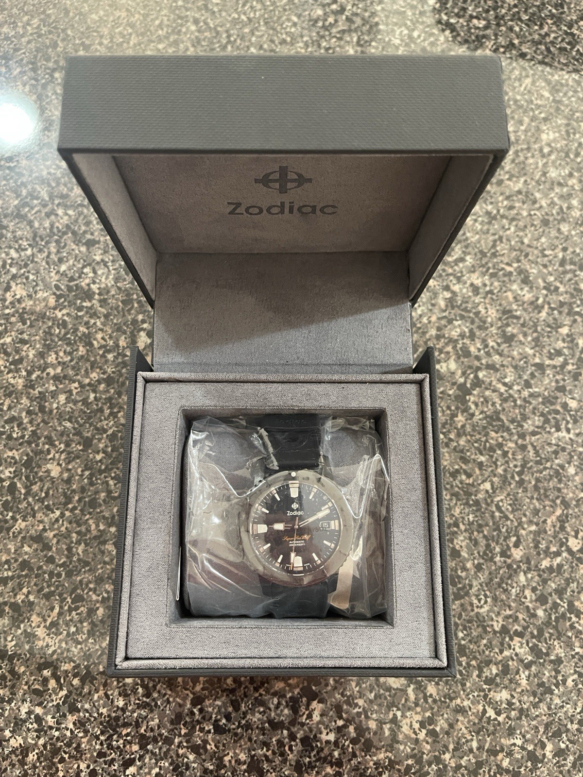 Zodiac Super Sea Wolf Men’s Black Watch, 200M WR, Reference ZO9297 New With Box