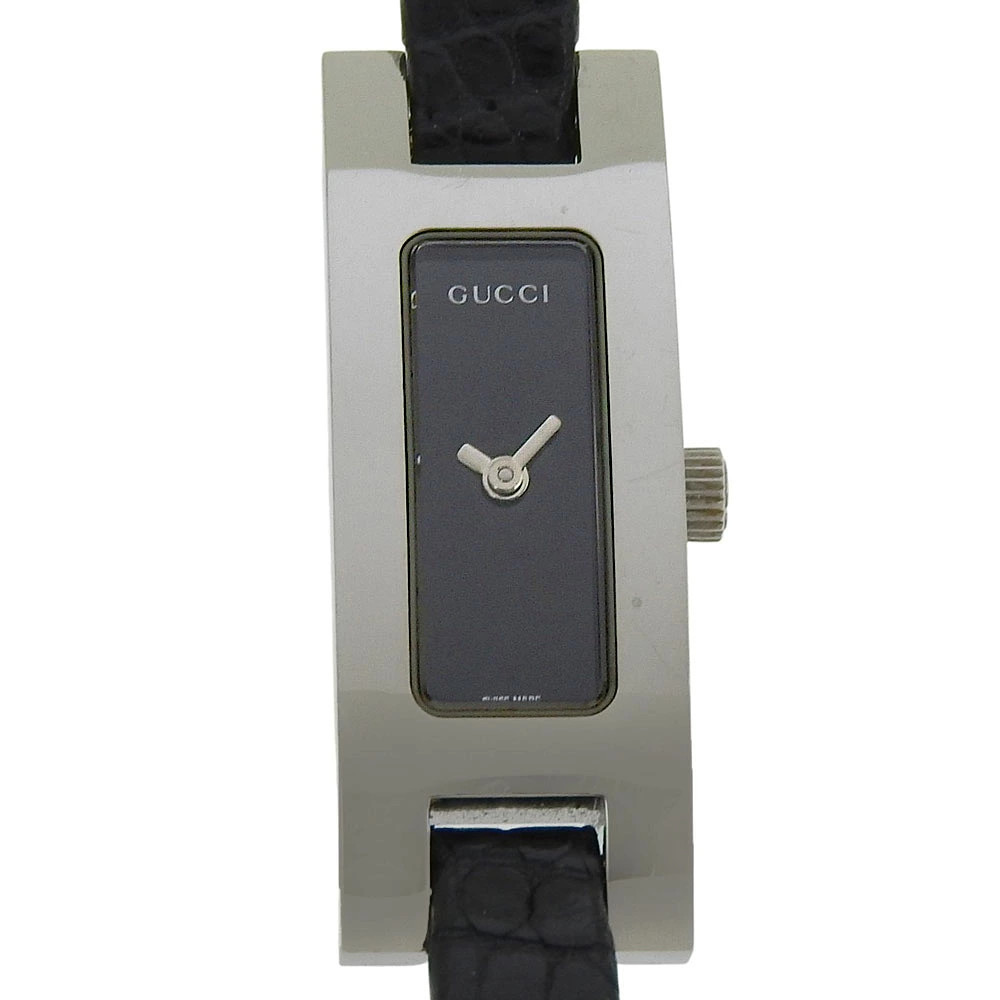 GUCCI Watch 3900L Stainless Steel x Leather Quartz Analog Black Dial Ladies Used